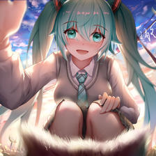 初音未来和她的猫猫插画图片壁纸