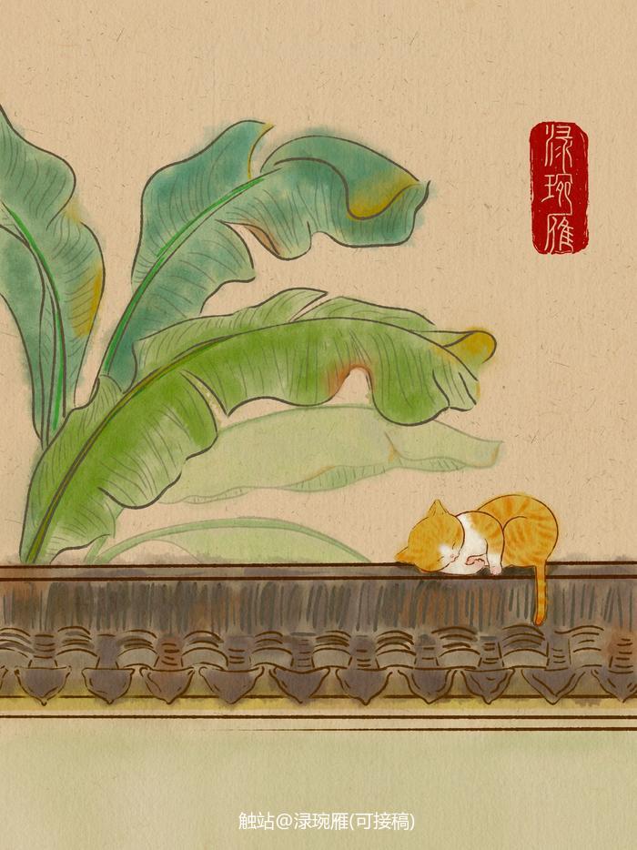 猫咪小憩插画图片壁纸