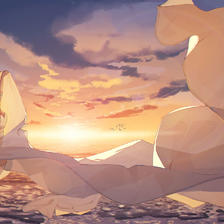 夕阳，海边插画图片壁纸