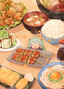 初音未来和葱饭插画图片壁纸