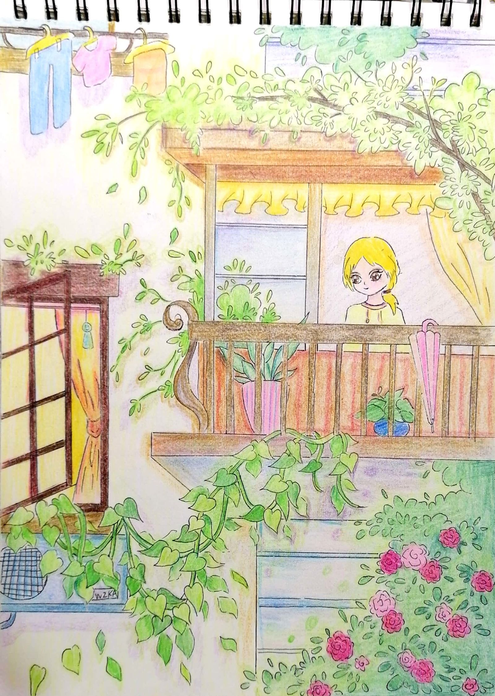 有绿植攀爬的小屋插画图片壁纸
