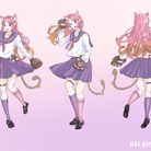 日系平涂 三面图 猫娘