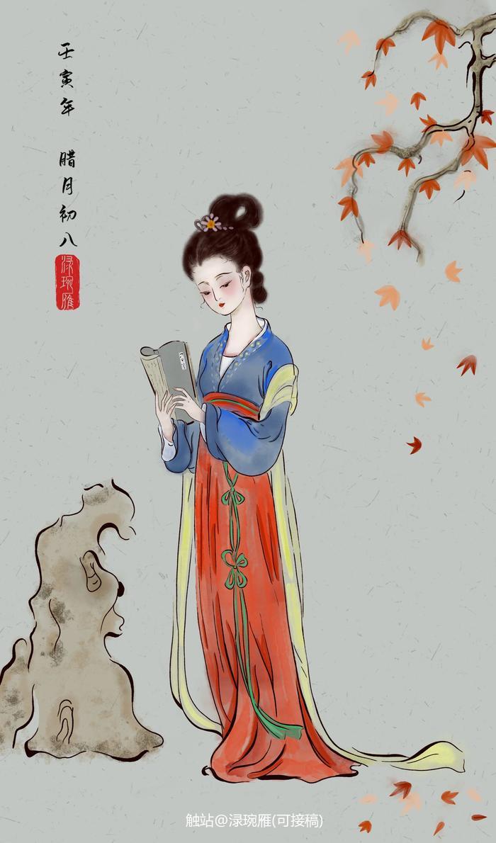 仕女读书插画图片壁纸