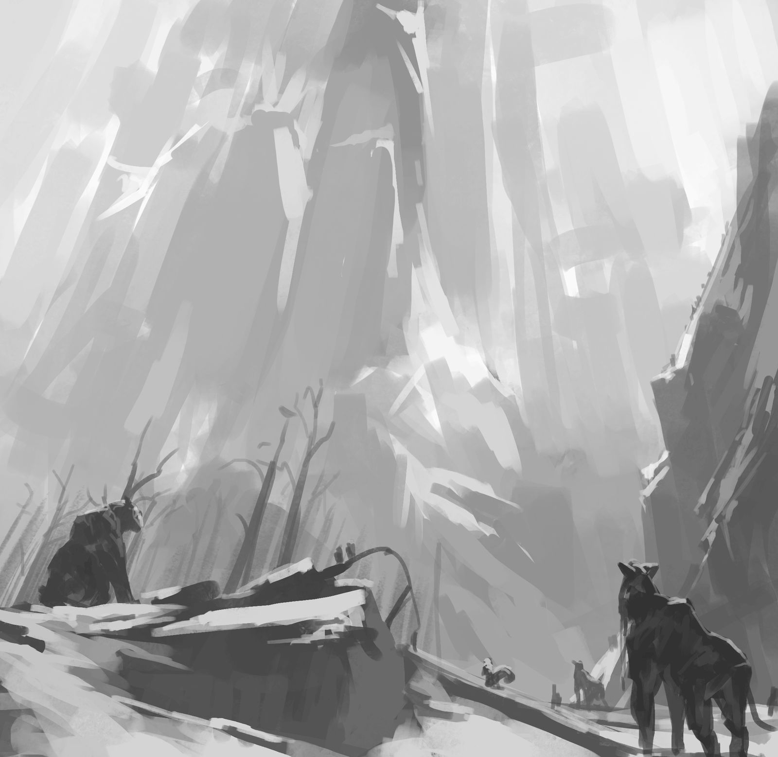 古老之地- 巨龙 泰坦 雪山插画图片壁纸