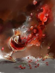静物练习  碎裂的红酒杯插画图片壁纸