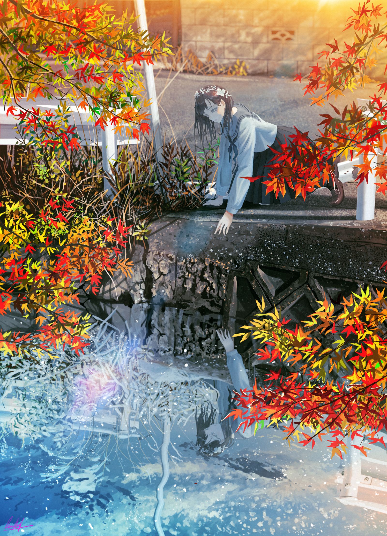 秋季倒影插画图片壁纸