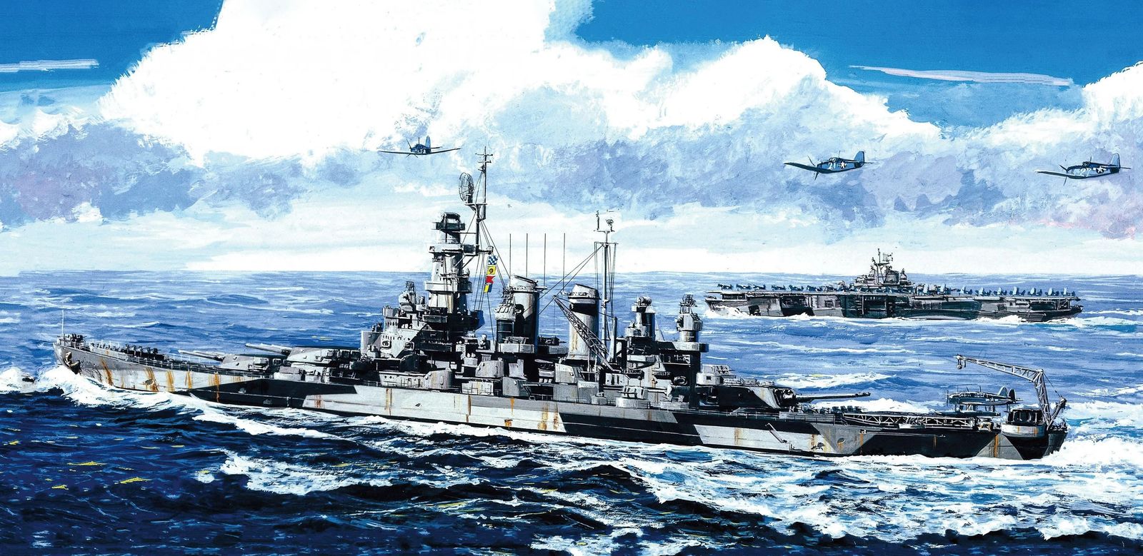 【艺术战舰】“北卡罗莱纳”号战列舰为航母护航插画图片壁纸