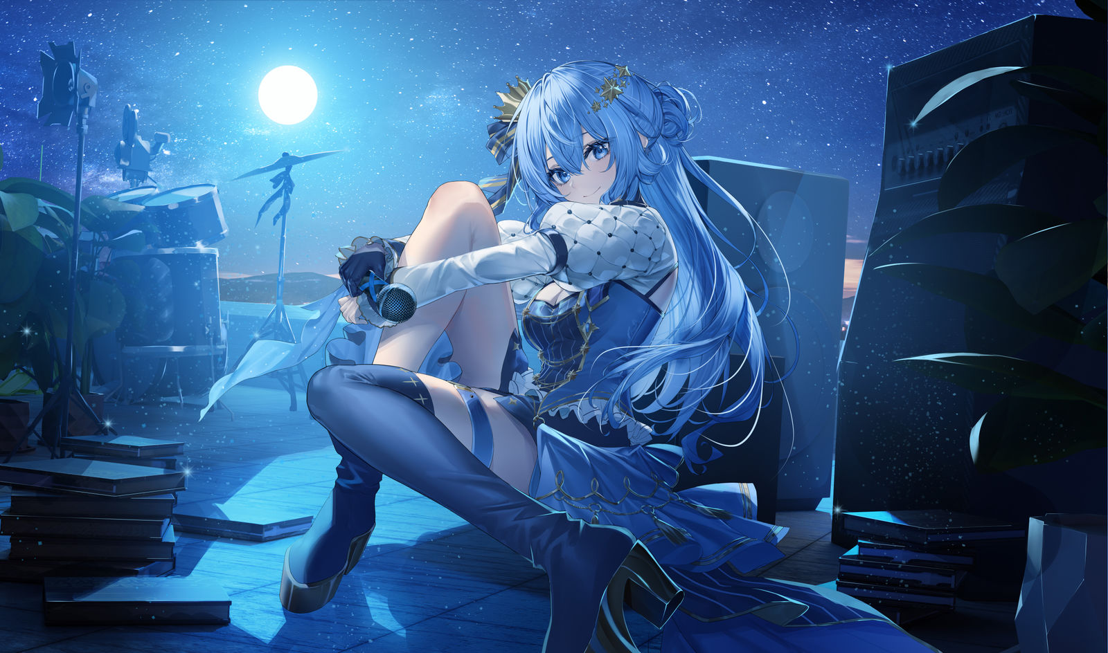 歌唱夜晚插画图片壁纸
