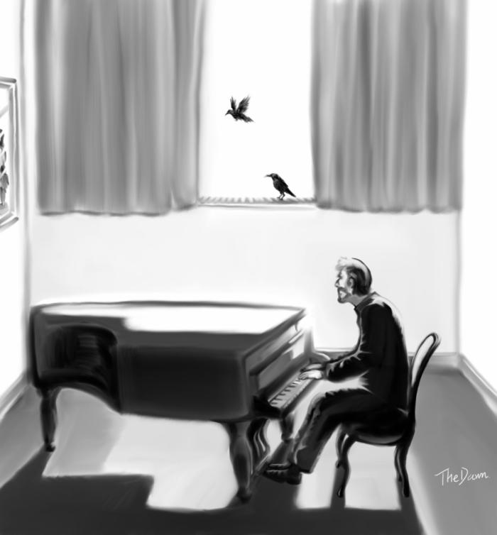 一个弹钢琴的男人插画图片壁纸