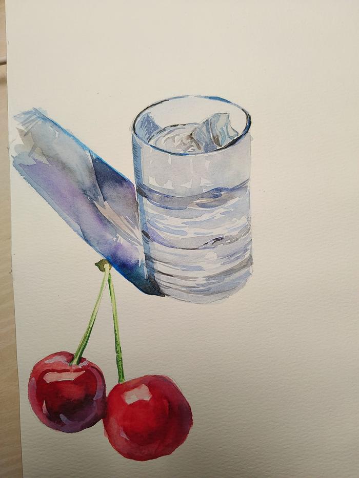 玻璃杯和樱桃插画图片壁纸