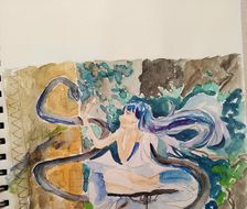 美少女和蛇-原创水彩画