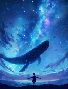 夜空中的鲸鱼插画图片壁纸