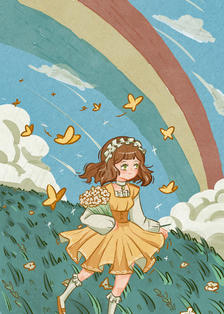 彩虹与蝶插画图片壁纸