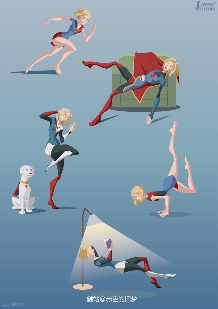 扁平风：超女Supergirl角色设计插画图片壁纸