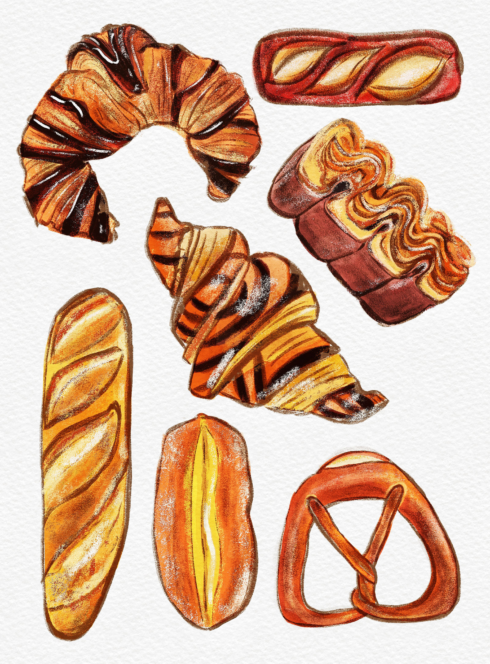 美食插画｜最爱的面包们插画图片壁纸