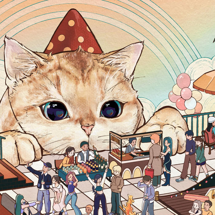 爱参加party的猫猫插画图片壁纸