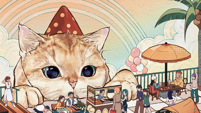 爱参加party的猫猫插画图片壁纸