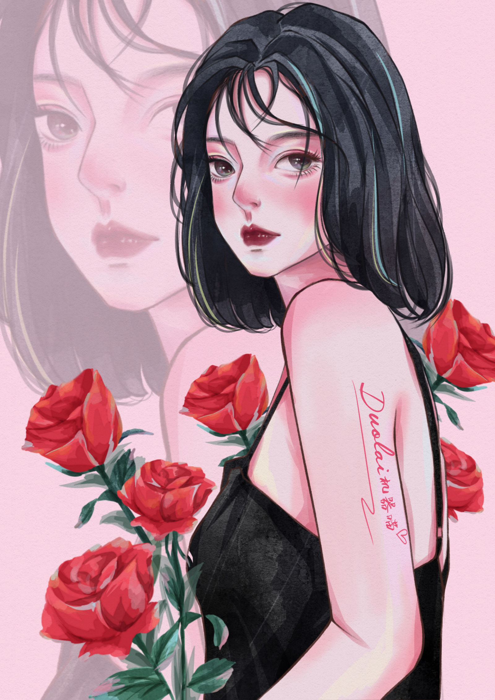 荆棘玫瑰少女-水彩手绘杂志封面