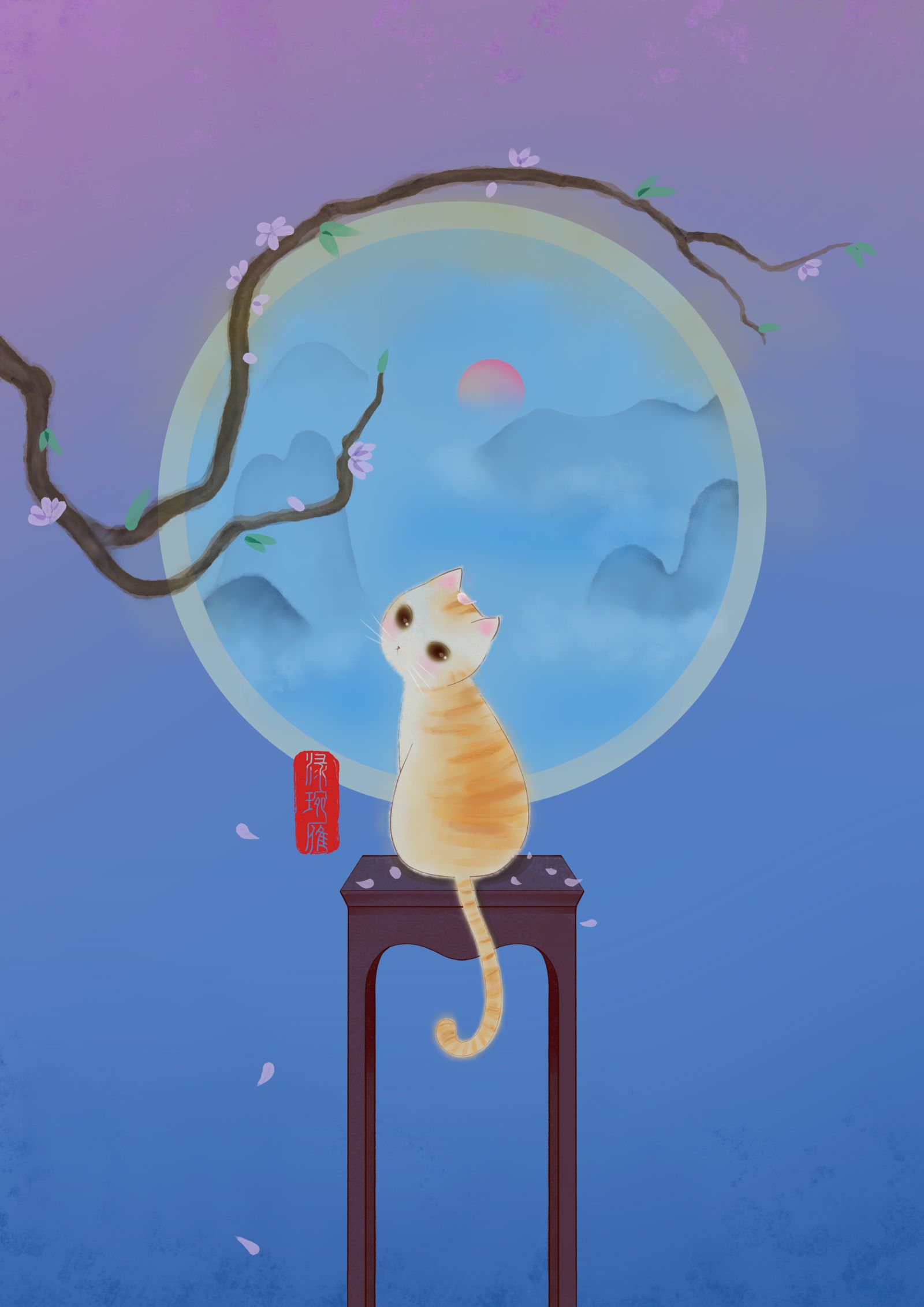 猫•静谧-国潮国潮插画