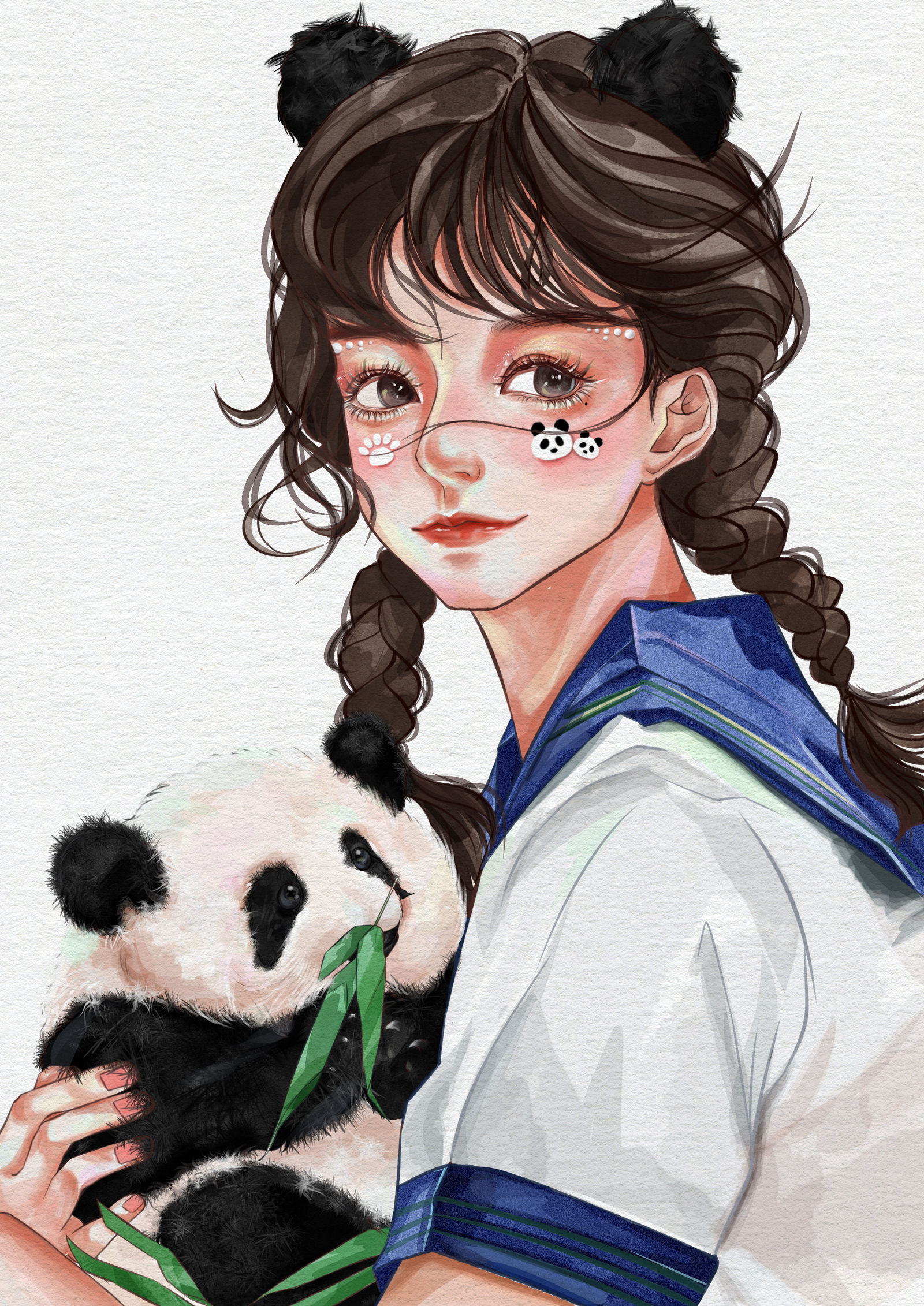 少女熊猫拟人插画图片壁纸