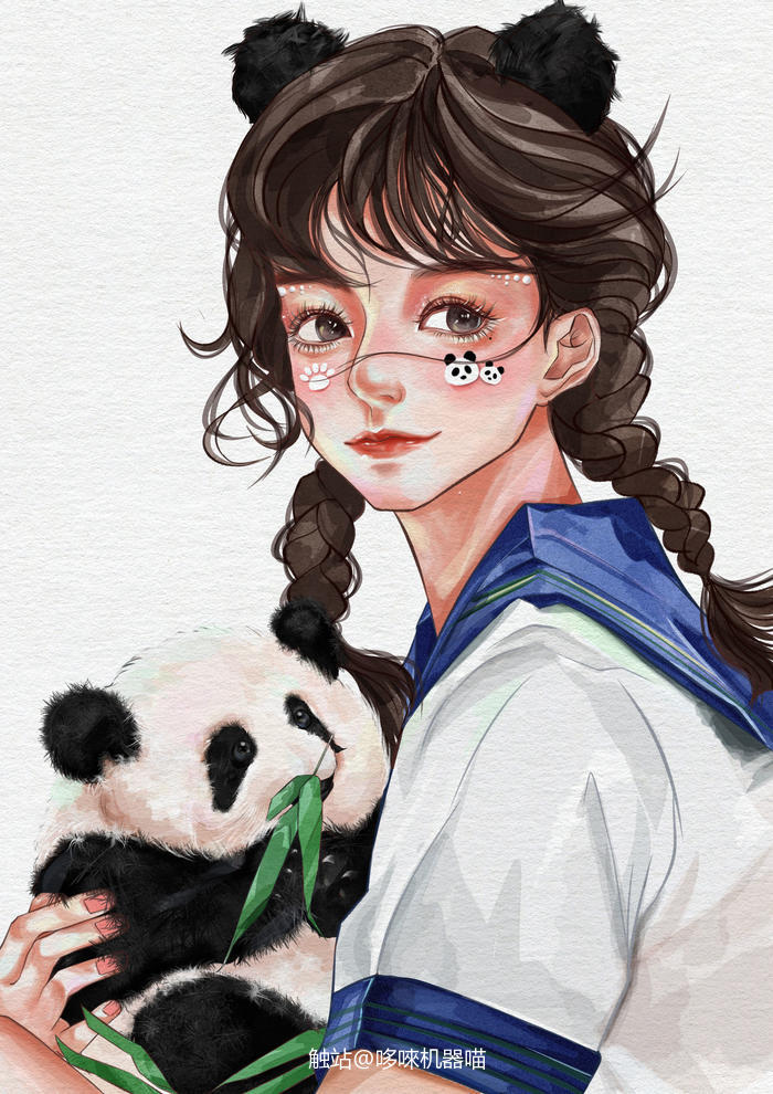 少女熊猫拟人插画图片壁纸