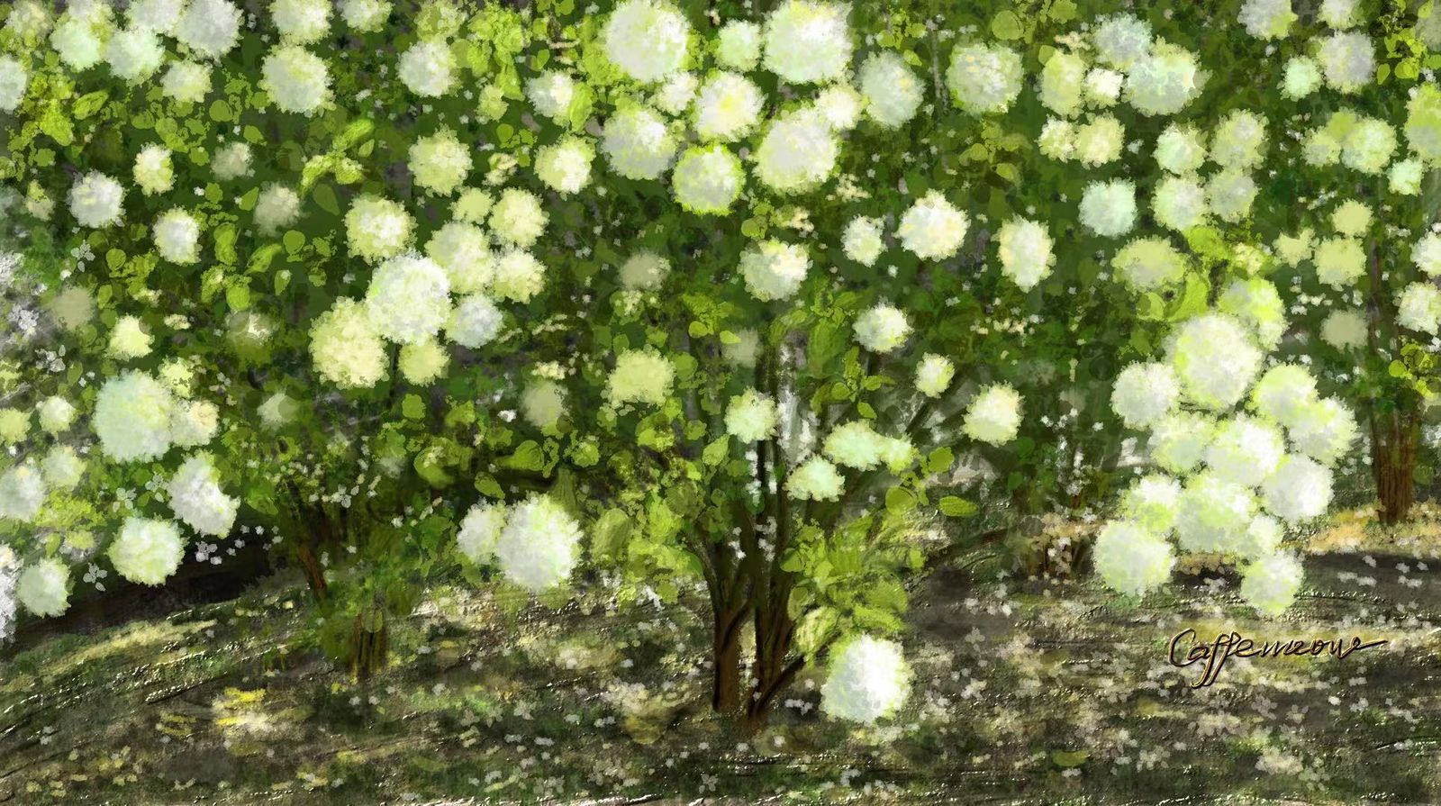 木绣球风景油画