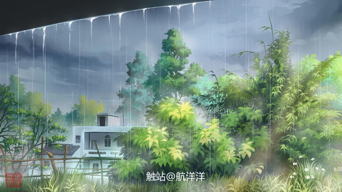 雨中小景插画图片壁纸