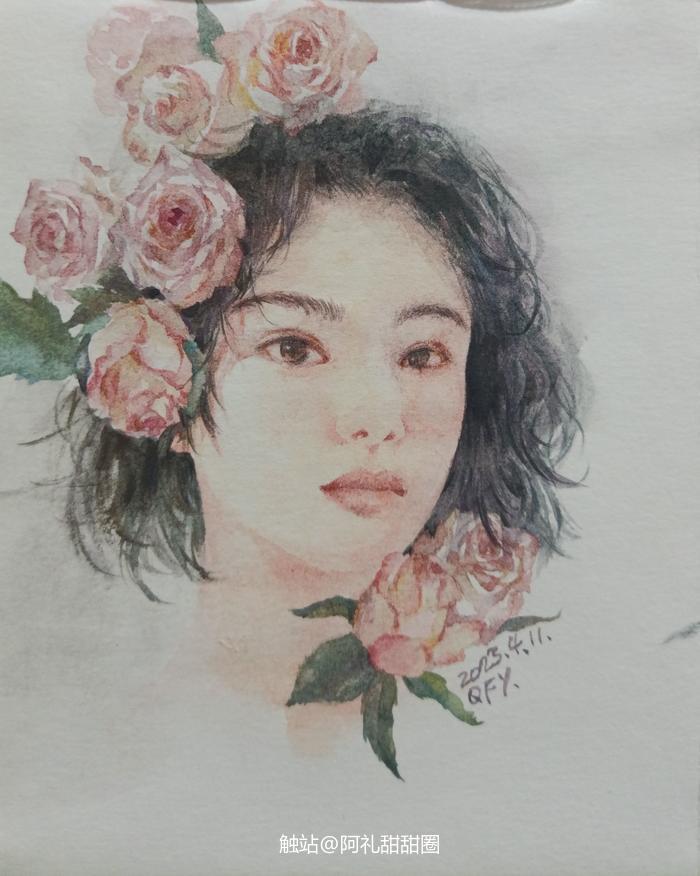 【脱稿水彩】玫瑰女孩6插画图片壁纸