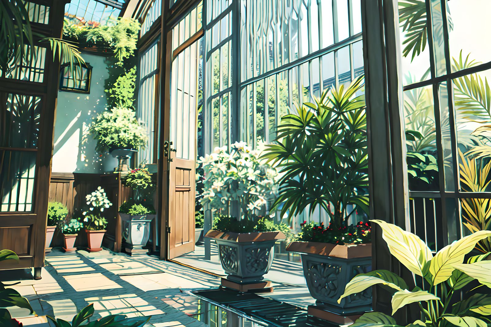 二次元花园RE：植物与建筑物的完美结合插画图片壁纸