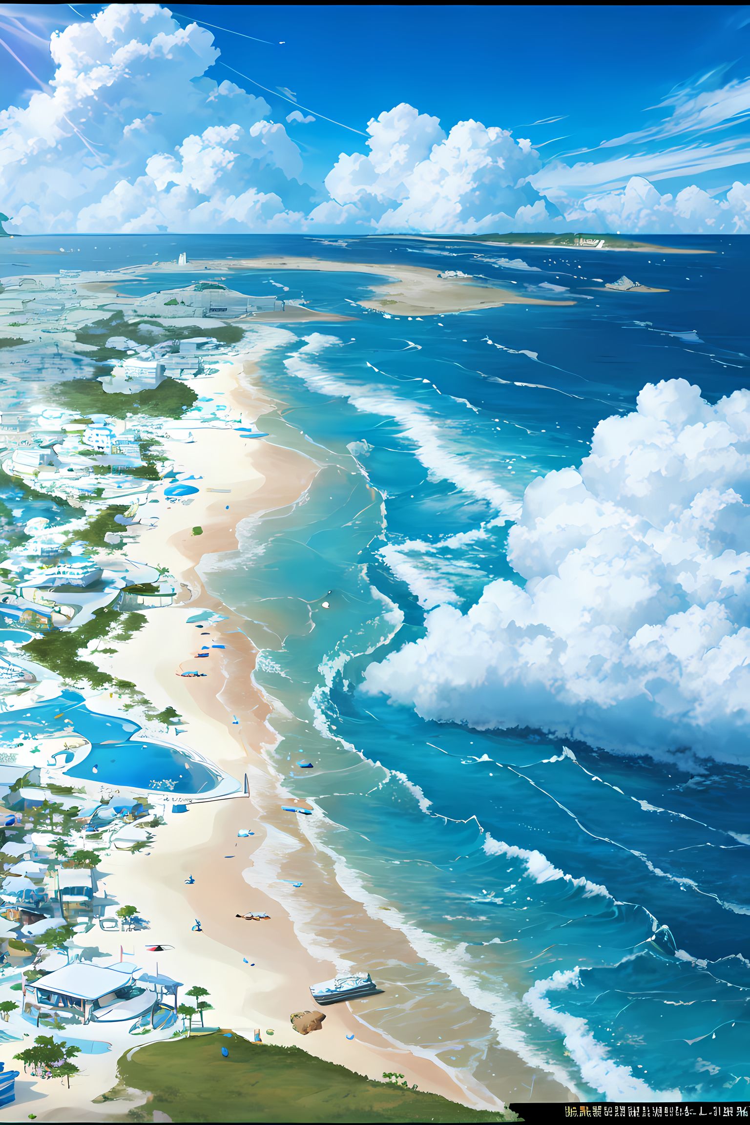 二次元海滩的美妙风景插画图片壁纸