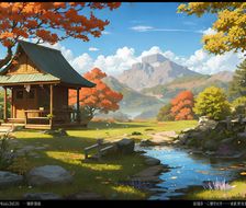 秋日岚山的风景画