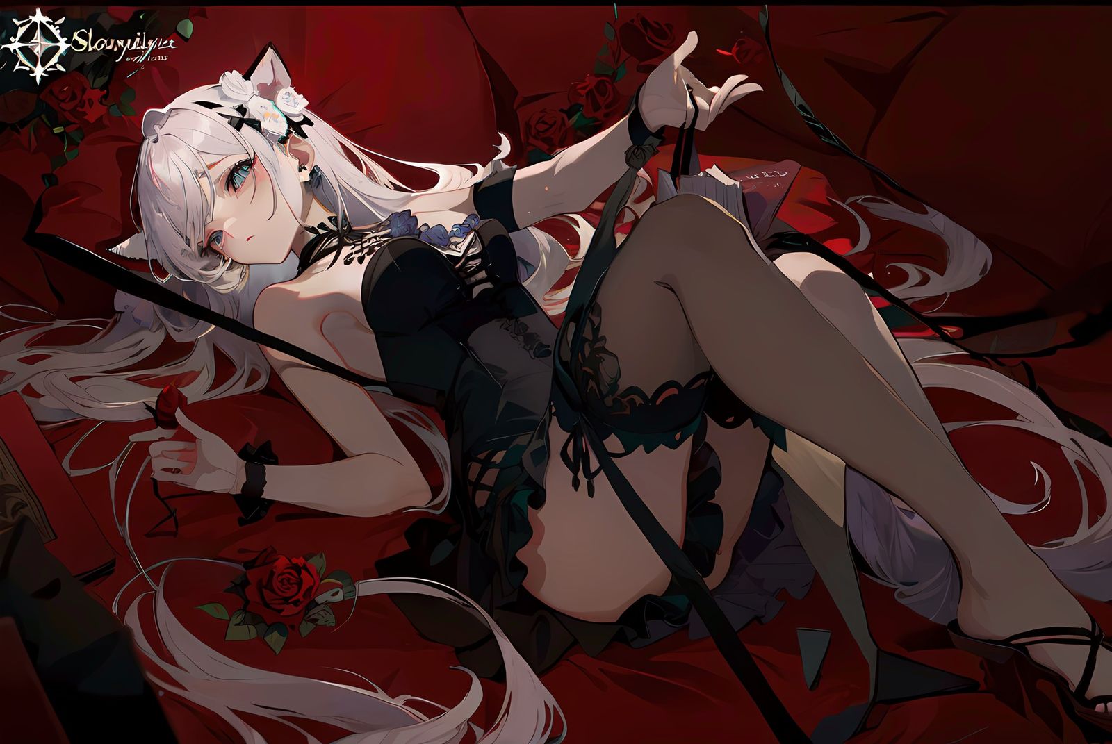 红花少女插画图片壁纸