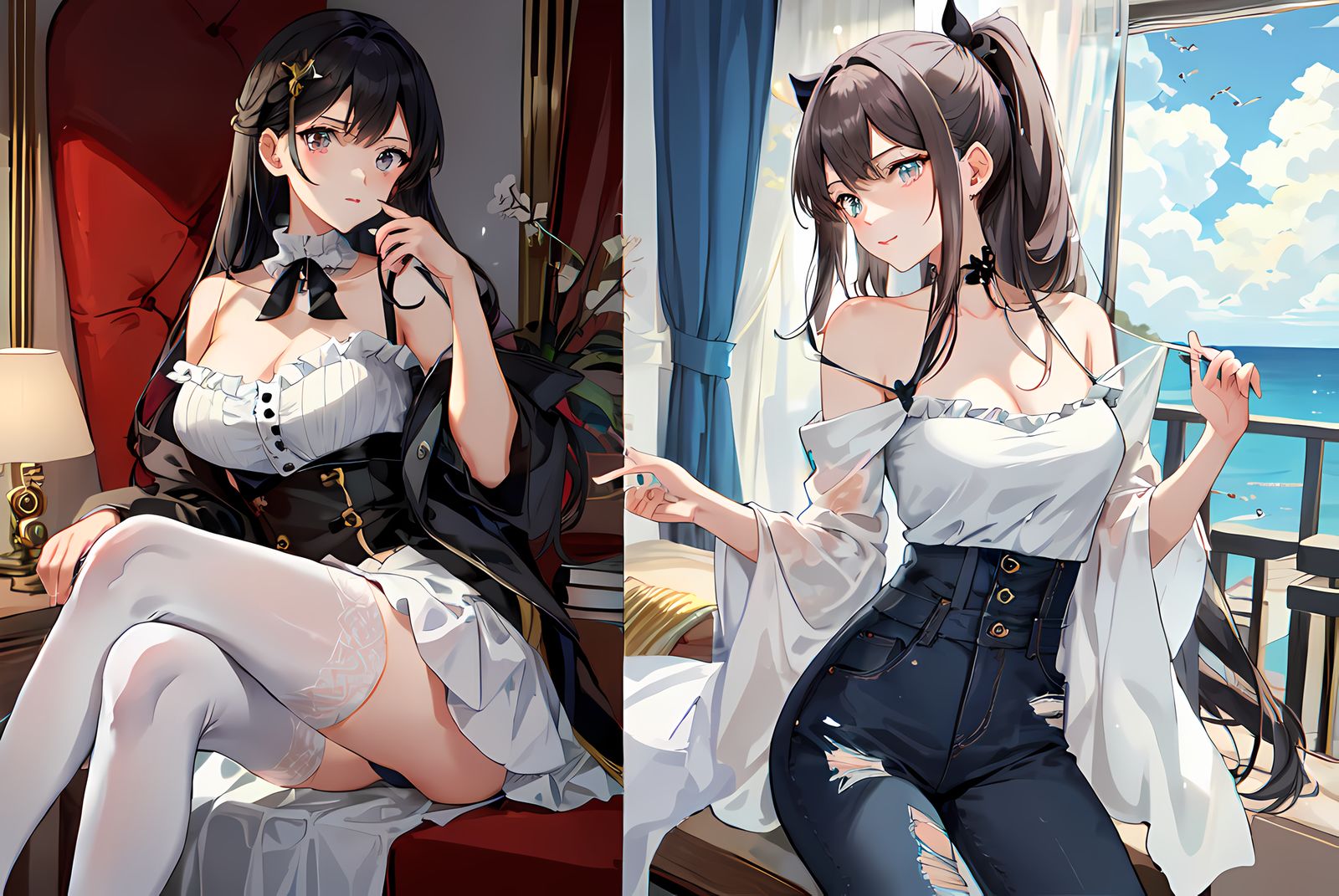 撕裂的二次元美少女插画图片壁纸