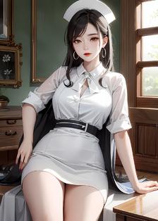 红色长发护士美女插画图片壁纸