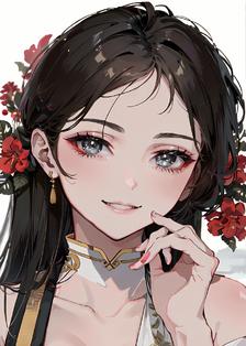 红花指甲·二次元美少女插画图片壁纸