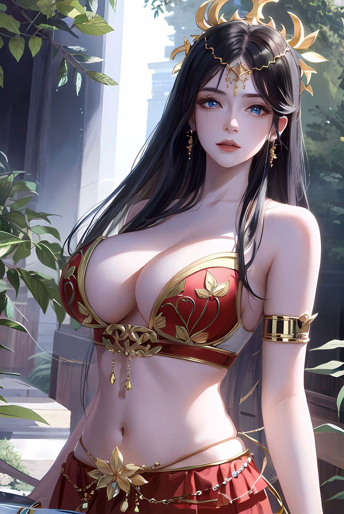 二次元女孩在热带雨林里的探险插画图片壁纸