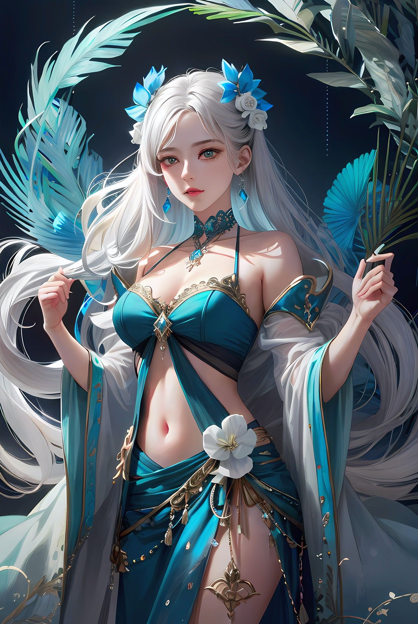 萌新插画：女孩单独与大自然共舞，蓝公主1