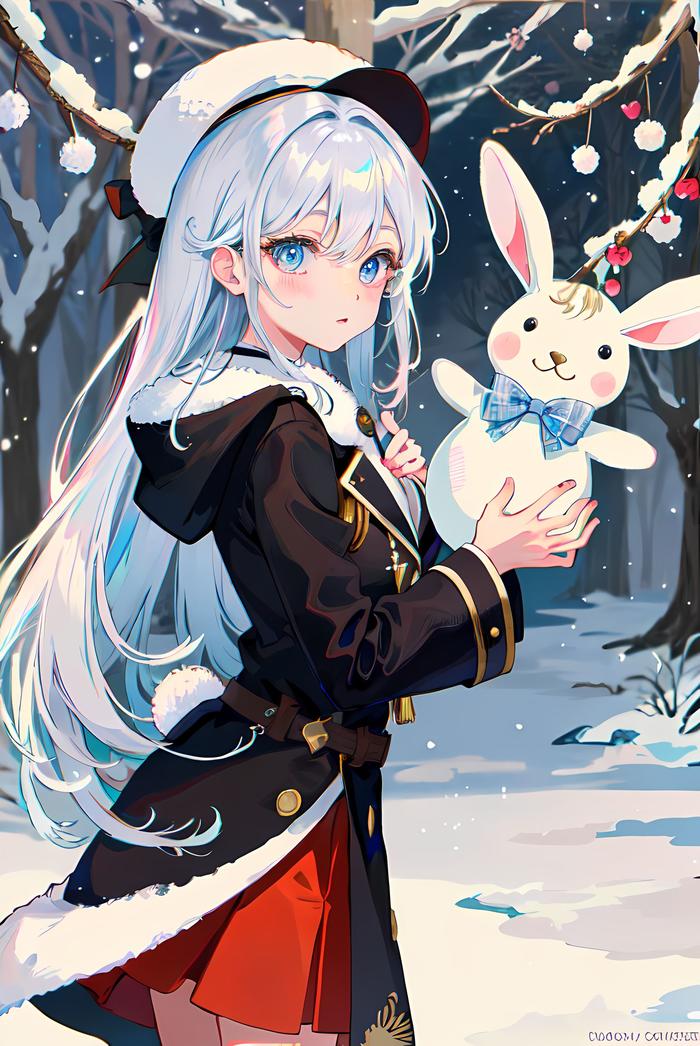 雪中兔女郎插画图片壁纸