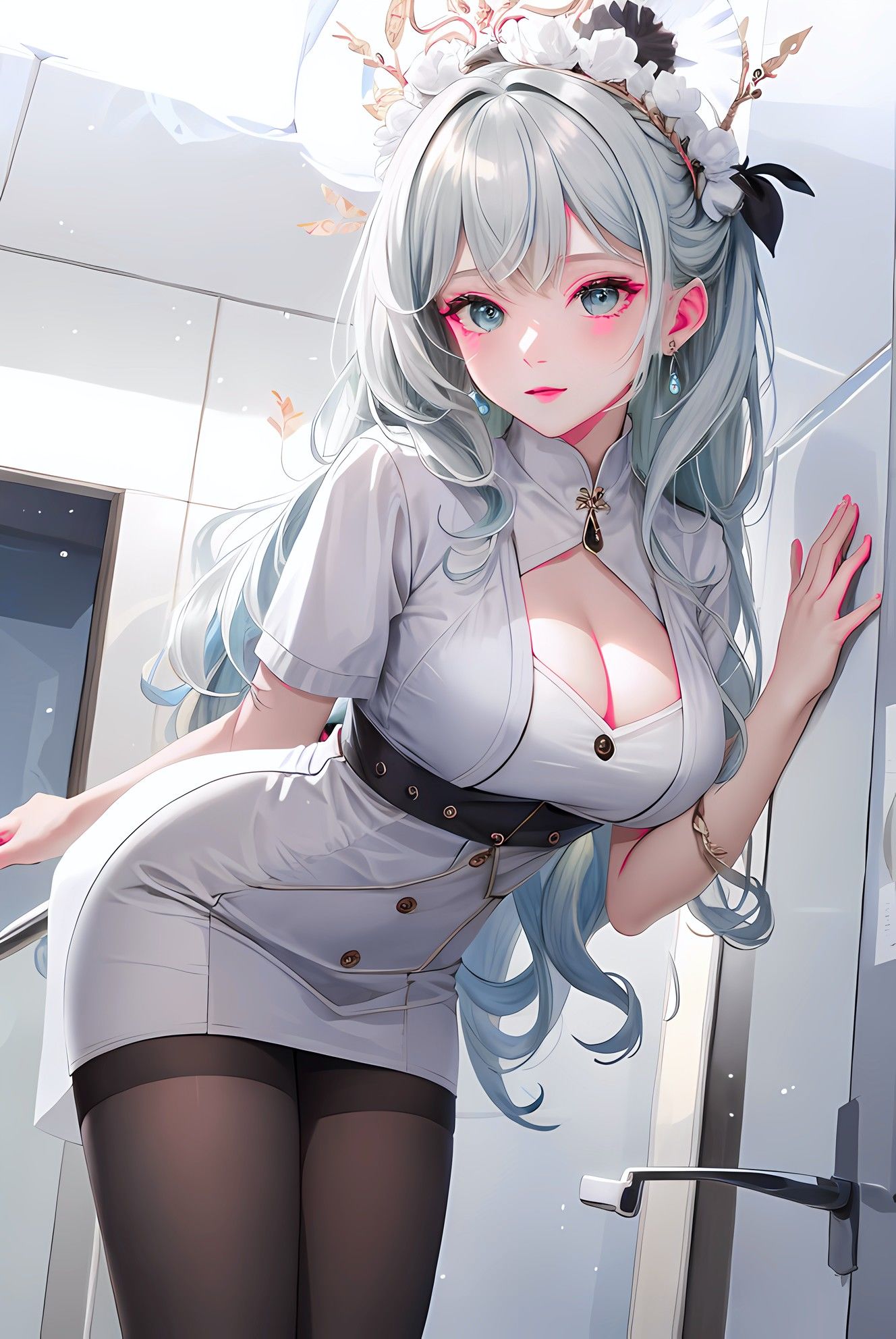 红绸裙底下有钻石，护士姐姐悄悄地看着你插画图片壁纸