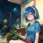雨夜中的读书少女