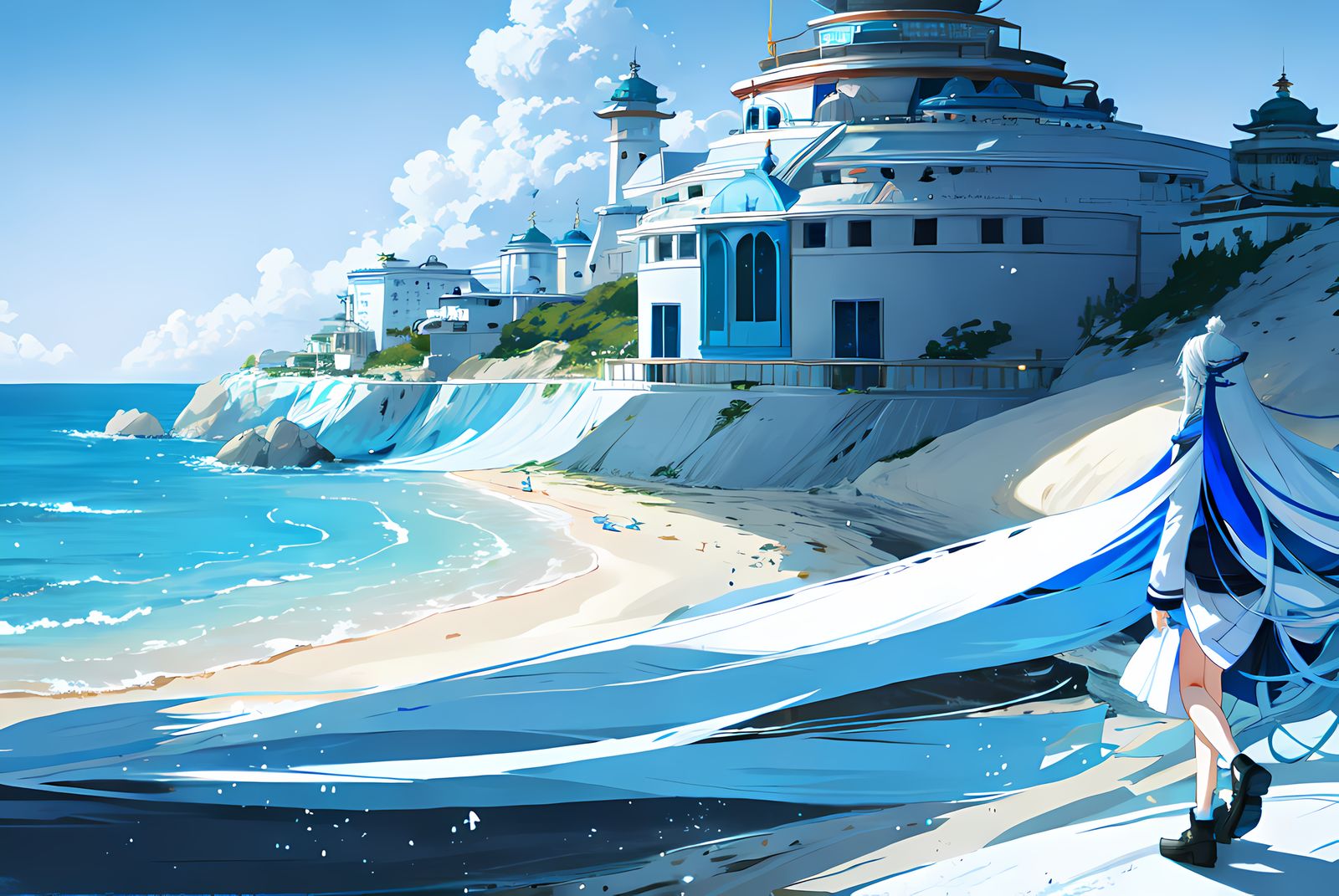 蓝色的海洋上漫步插画图片壁纸