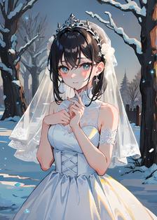 白雪婚纱，冬日玫瑰。插画图片壁纸