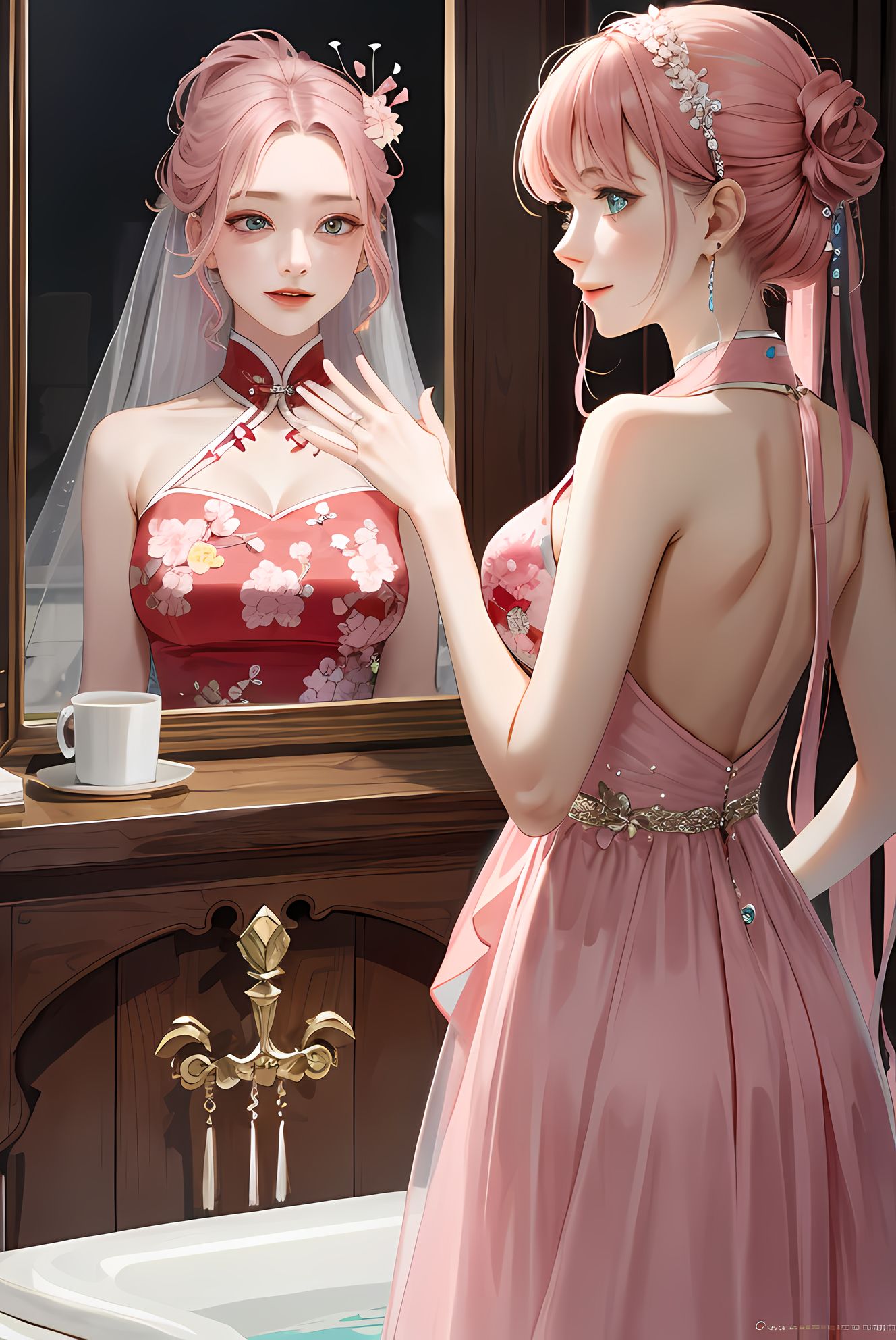 二次元少女悠闲下午茶插画图片壁纸