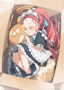 花冈柚子和两只猫和一只…插画图片壁纸