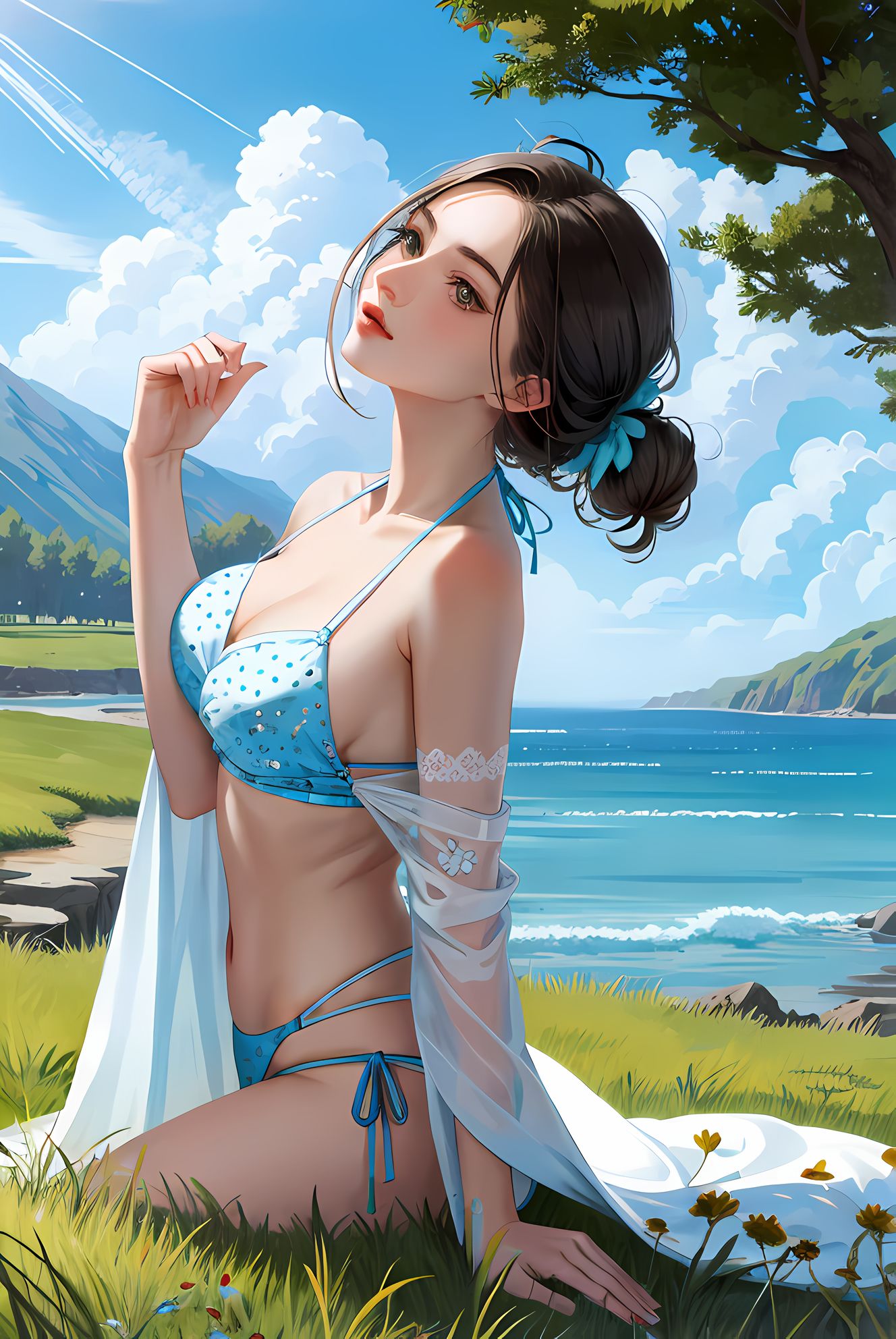 青春仙女海滩漫步插画图片壁纸