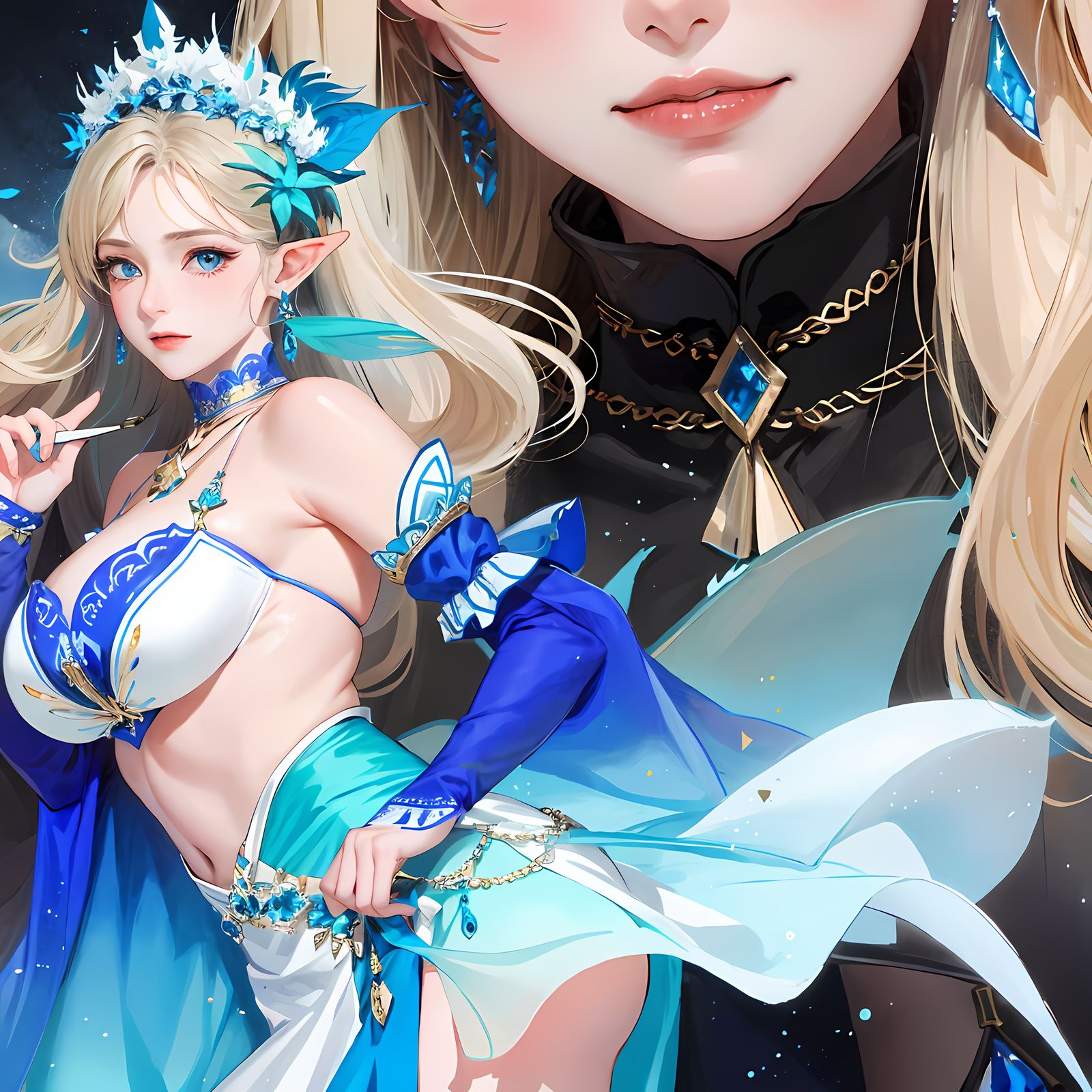 精灵女孩的蓝色魅惑插画图片壁纸