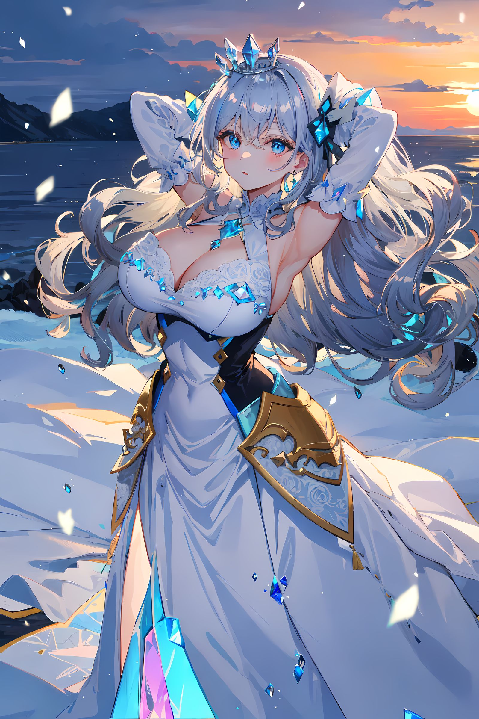 二次元美少女夜晚林间独舞插画图片壁纸