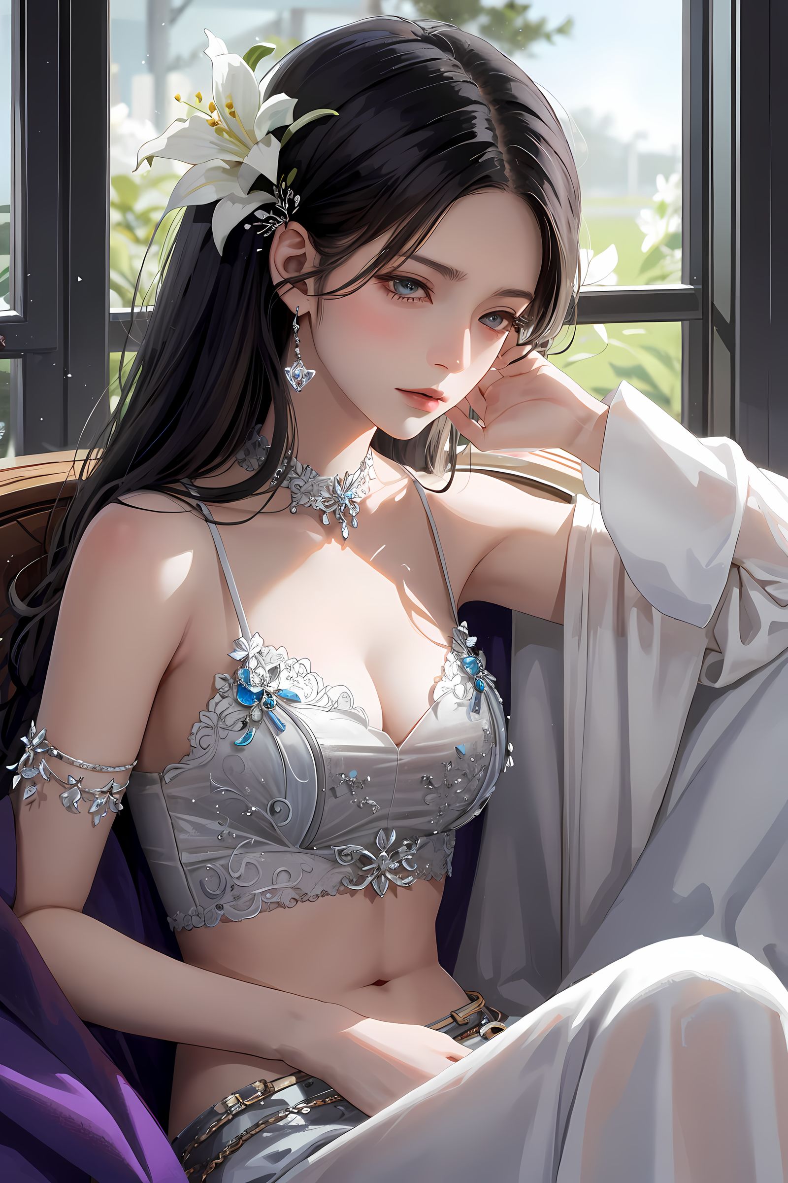 二次元白裤美少女插画图片壁纸