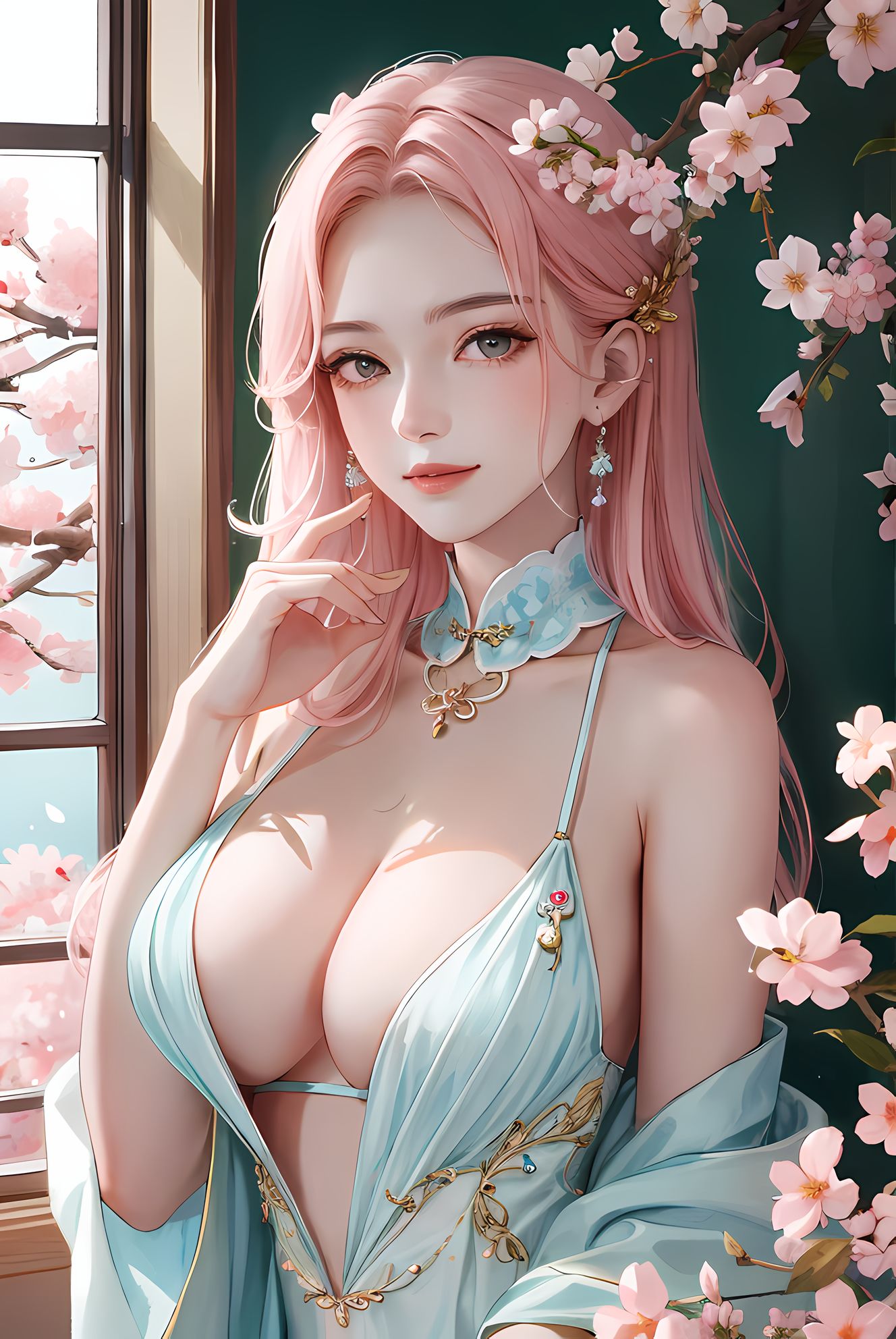 樱花树下的美少女插画图片壁纸