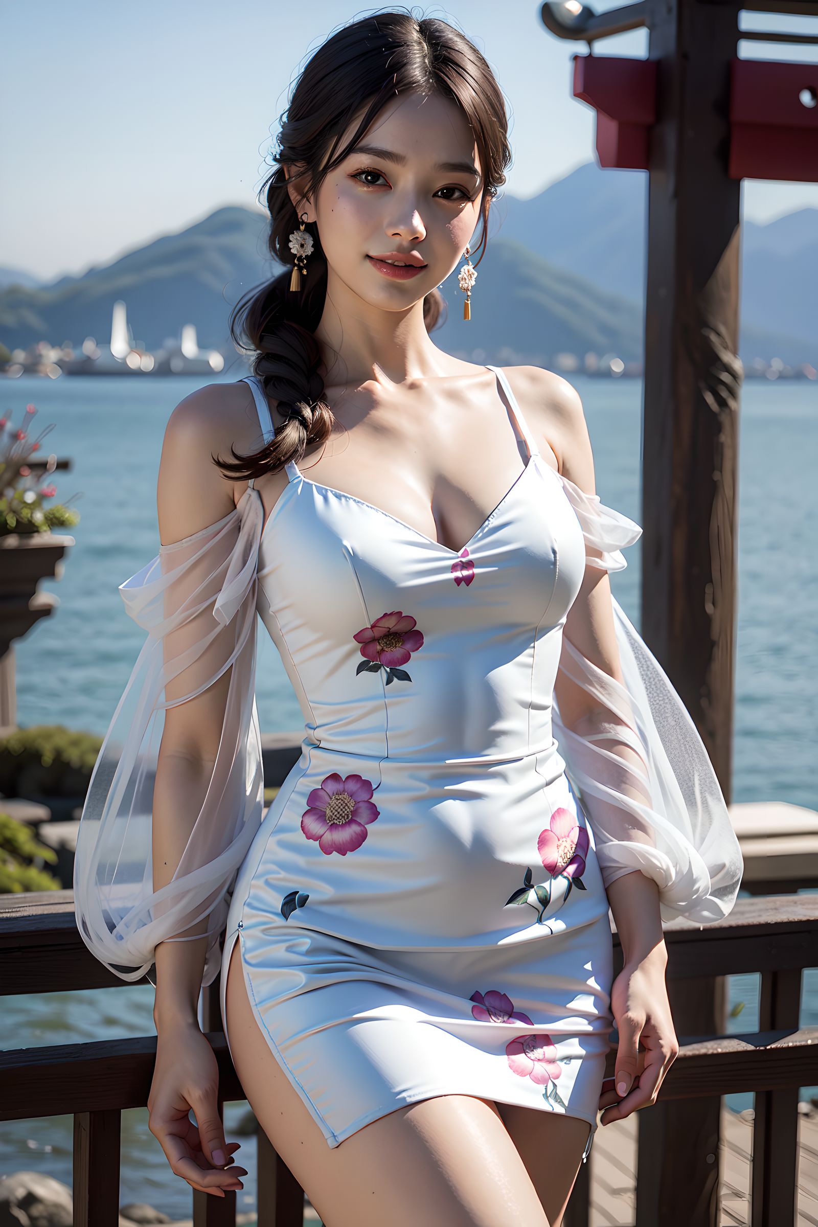 少女海滨独舞插画图片壁纸